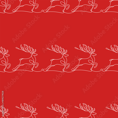 Seamless pattern with minimalistic deer on a red background. Perfect for Christmas and winter designs.