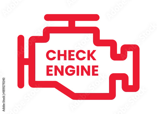 A red stylized engine icon with the words "CHECK ENGINE" inside, symbolizing a vehicle's mechanical issue warning light.