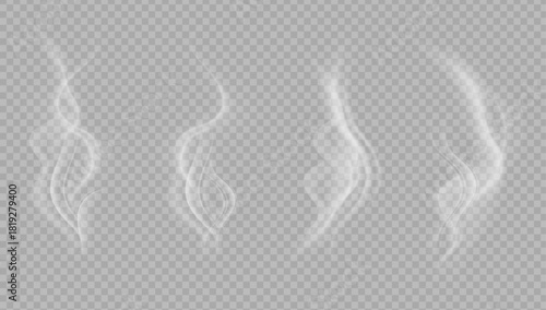 Realistic steam or smoke on hot tea, coffee, food. PNG Stock royalty free.