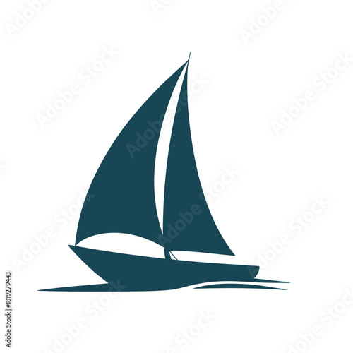 Elegant dark blue sailboat gliding on water silhouette