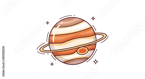 Cartoon illustration of a planet with rings, suitable for educational content and decorative