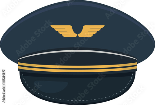 Pilot Captain Hat Vector with Gold Wings Emblem