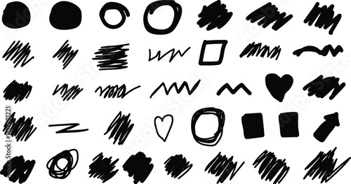 Hand drawn scribble shapes and lines collection for design elements and backgrounds
