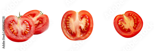 Fresh tomato slices on transparent background culinary art food photography studio setting