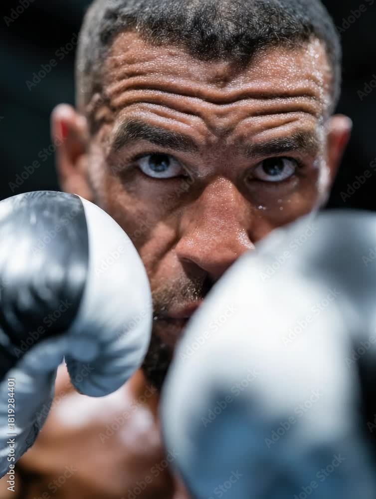 Boxer prepares for a match in the ring with focused determination and ...
