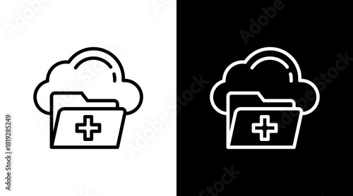 Medical Cloud Storage  White Icon Set Design