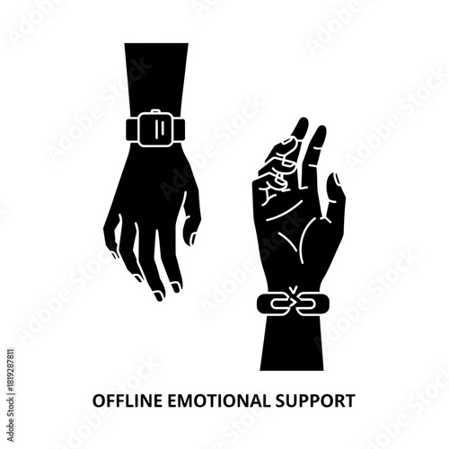 "Emotional Black Silhouette Illustration of Helping Hands and Symbolic Disconnection Concept"

