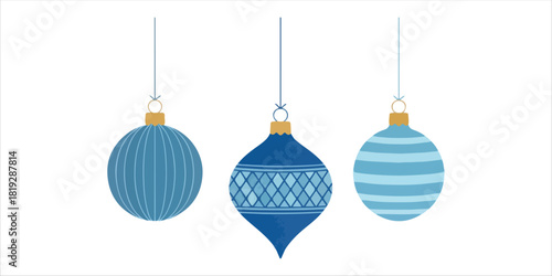 Three blue Christmas ornaments A bold yet minimalist composition with handcrafted textures, geometric forms, and clean color blocks. A modern and elegant design that balances simplicity with artistic 