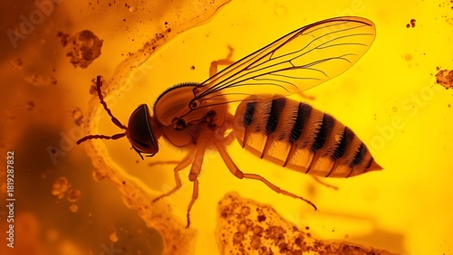 foolishness. Ancient insect preserved in clear amber, natural golden translucent resin. wildlife magazines, conservation campaigns, designed for wildlife conservation campaigns, used by ux designers.