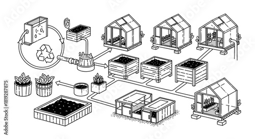 Detailed Diagram of a Sustainable Aquaponics or Hydroponics System.