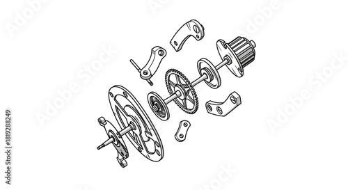 Detailed mechanical components assembly illustration showing various parts and pieces.
