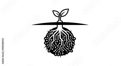Digital Roots Growing Technology Plant Symbol.