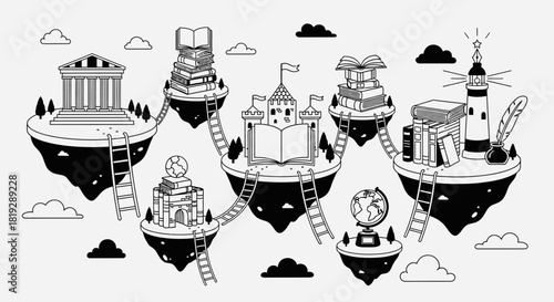 Floating Islands of Knowledge - A Whimsical Journey Through Education.