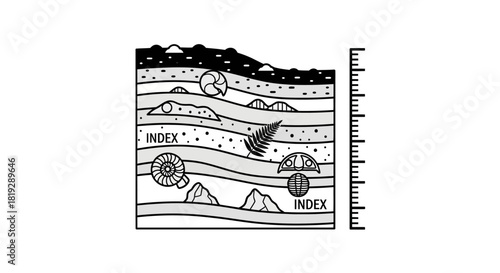 Geological Strata Layers with Fossils and Index Fossils.