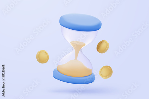 3d hourglass alarm clock simplicity icon signs with notice. New urgency reminder management concepts for social media. 3d hour watch announce icon for measurement time vector render illustration