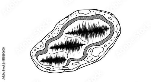 Illustration of a geological cross section with sound wave patterns.