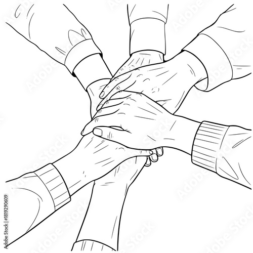 Hands joining together in teamwork symbolizing collaboration and support  - Family holding hands