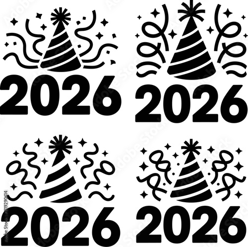 Vector Set Celebrating 2026 With Sparkling Champagne Flutes