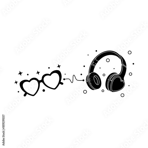 Headphones floating top angle minimal music notes