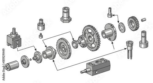 Mechanical gear assembly detailed view with various components and parts.