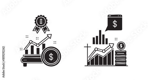Financial success icon with rising graph medal and dollar sign