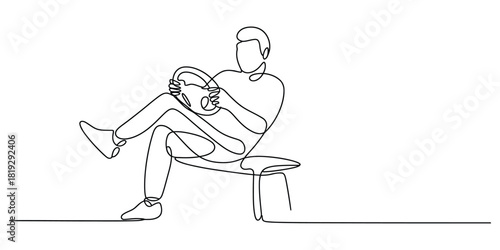 Abstract single line art drawing of a person driving vehicle.