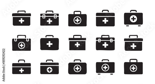 First aid kit symbol vector illustrations black on white background