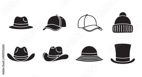 Four distinct silhouette hats showcasing different styles and headwear options