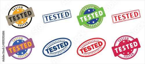 Premium Vector Set of Colorful Tested Product Quality Control Stamps and Certification Seals
