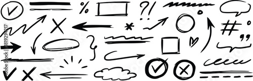 dashed, collection, lines, speech, hashtag, symbols, design, heart, exclamation, doodle, assorted, isolated, wavy, sketch, vector, drawn, creative, mark, keywords:, line, circle, background