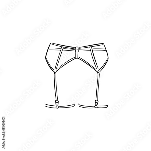 Suspender belt illustration hand drawn in black line.
