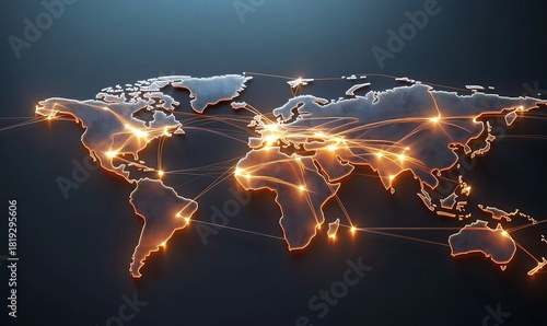 Modern world wide communication concept shown with glowing dots and lines map