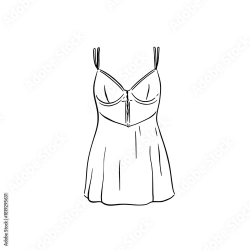 One piece underwear with a skirt, hand drawn in black and white.