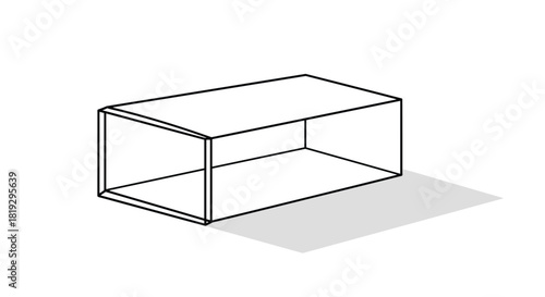 Wireframe drawing of a rectangular box with a shadow on a white background.