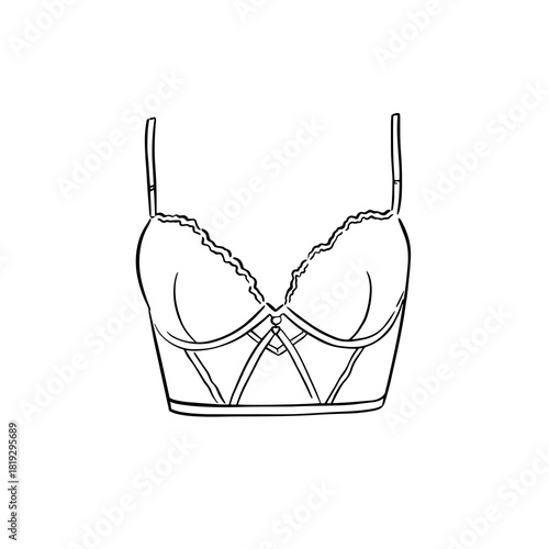 Bra illustration, hand drawn in black line. 