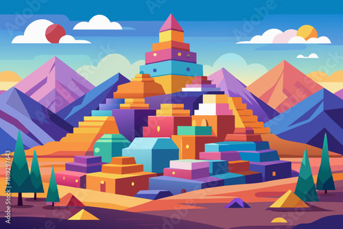 Whimsical landscape where the mountains are giant sleeping animals vector illustration