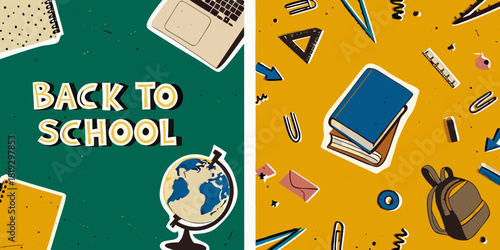 Back to school illustration with stationery and educational supplies