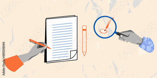 Illustrative view of hands writing editing and proofreading a document