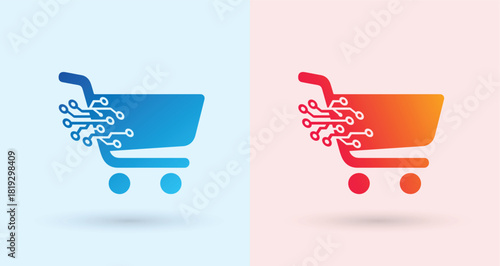 Shopping cart circuit technology logo ecommerce digital store electronics retail market icon

