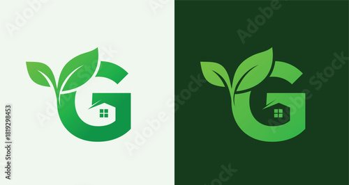  Letter G Leaf House Eco Real Estate Monogram Logo Green Home Nature Branding Icon Design