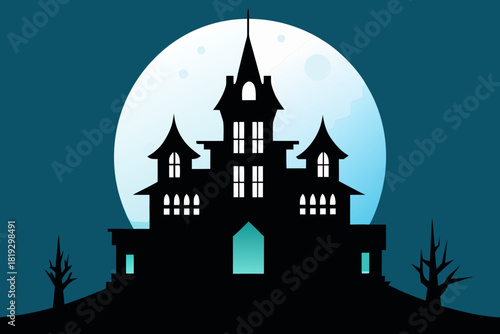 Intricate silhouette of a Victorian era haunted house vector illustration