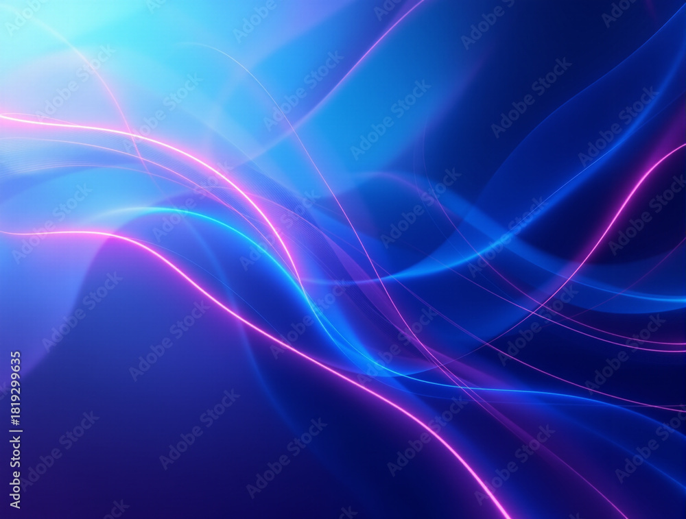Fototapeta premium Abstract neon light waves: A dynamic display of vibrant neon light, in a flowing pattern of electric blue and radiant pink, creating a sense of energy and modern artistry.