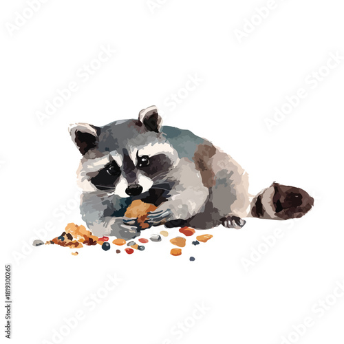 Adorable Raccoon Eating Food Illustration.
