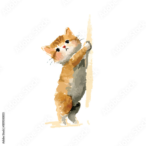 Adorable Watercolor Kitten Illustration Standing Playfully.