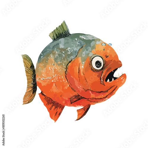 Aggressive Cartoon Piranha Fish Illustration.