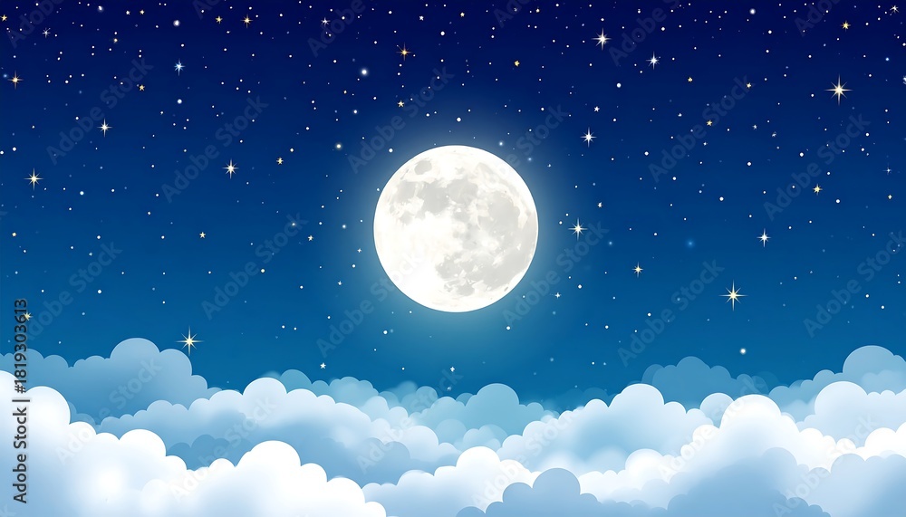 Naklejka premium Night Sky with Full Moon and Clouds.