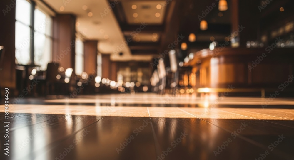 Fototapeta premium Lounge interior with wooden floor and bokeh background