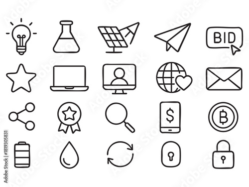 Phishing, Reject web and Search file line icons pack. Share, Message, Paper plane icons. Online survey, Idea, Loyalty program web icon. Vector 
