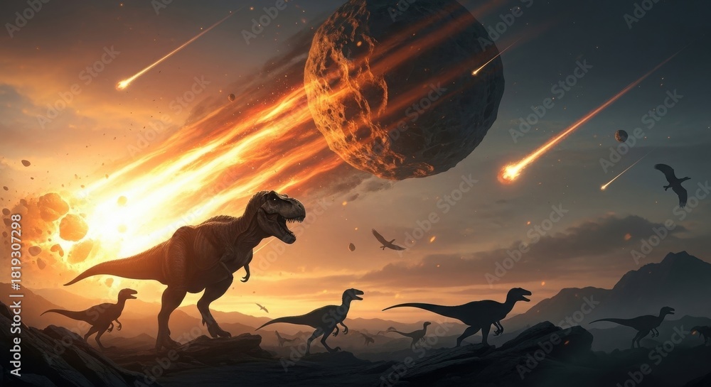 Obraz premium Meteorite impact causing dinosaur extinction