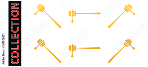 Natural Sweet Honey Dipper Sticks Collection, Food and Kitchen Vector Illustration Set